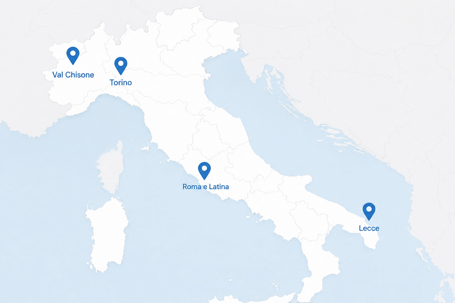 Bloom dove operiamo per verifica messa terra, verifiche periodiche, formazione sicurezza, supporto tecnico Torino, Val Chisone, Roma, Latina, Lecce